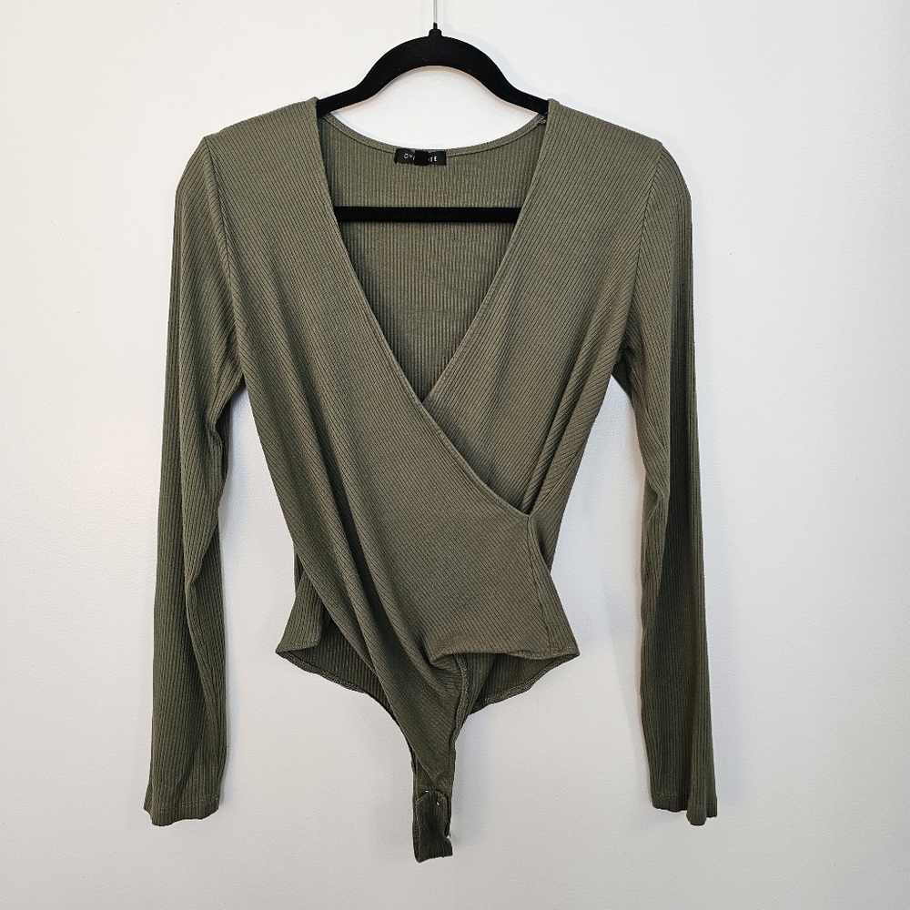 Olive Green Long Sleeve Wrap Top
